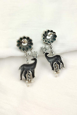 silver deer earrings