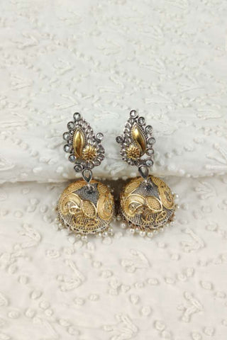 ethnic silver hoop jhumka earrings 