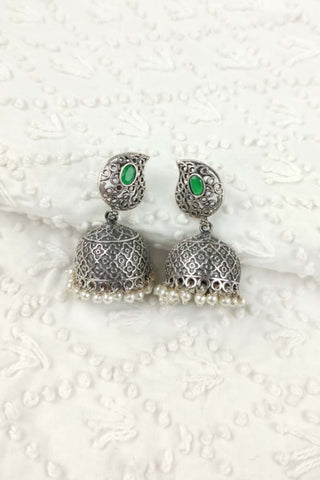 oxidised bollywood silver jhumka earrings