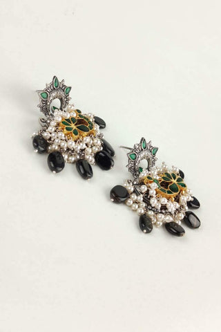 peacock kundan earrings - Johny Silver