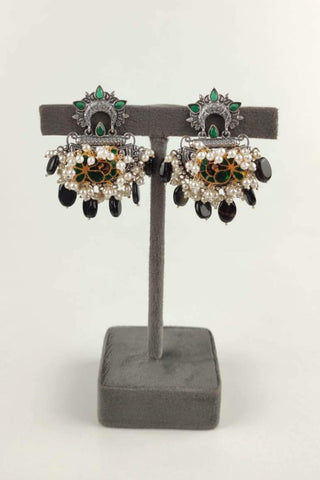 peacock kundan earrings - Johny Silver