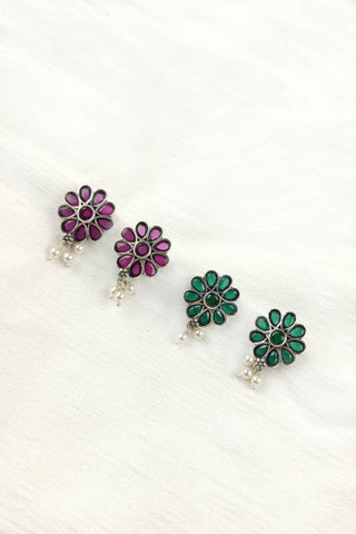 mint green flower earrings - Johny Silver