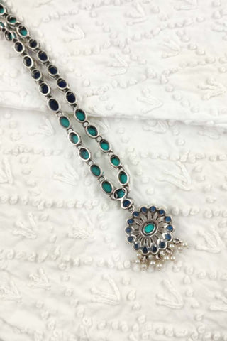 silver necklace with turquoise stone