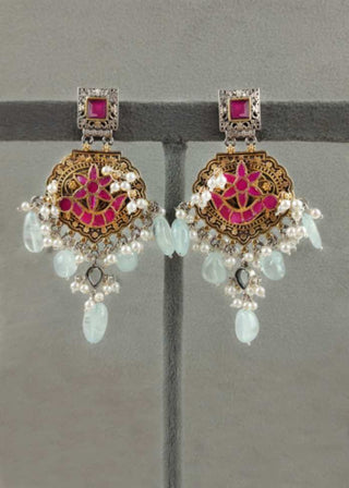 pink kundan earrings antique kundan earrings